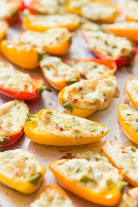 Stuffed Mini Peppers - delicious appetizer or party bite that can be roasted or grilled! #minipeppers #stuffedpeppers #appetizer #partyfood Stuffed Mini Sweet Peppers, Cheese Stuffed Mini Peppers, Mini Peppers, Vegan Snack Recipes, Mini Sweet Peppers, Light Appetizers, Cheese Stuffed Peppers, Stuffed Mini Peppers, Appetizer Bites