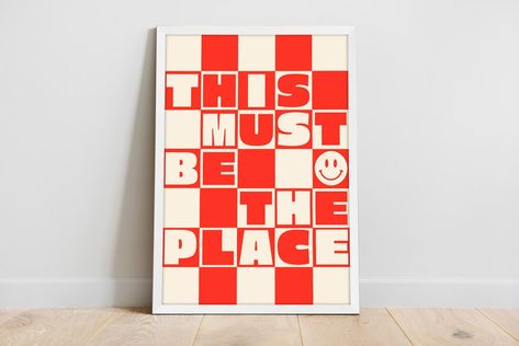 Add some retro flair to your home with this vibrant red and white checkerboard print, inspired by the iconic Talking Heads song "This Must Be The Place". The bold graphic design and bright colors make this print the perfect addition to any music lover's collection. The red and white checkerboard pattern is a classic design that will never go out of style. Whether you're a fan of Talking Heads or just appreciate bold, graphic art, this print is the perfect way to express your unique style. Checkered Design Graphic, Checkerboard Graphic Design, Checkered Graphic Design, Checkered Branding, Red And White Poster, Aesthetic Typography, Checker Design, Palette Design, Maximalist Decor