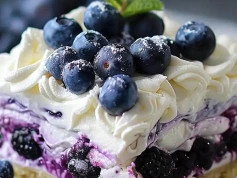 Blueberry Shortbread Icebox Cake - Your New Summer Obsession | Ridley's Wreckage | NewsBreak Original Blueberry Shortbread Icebox Cake, Blueberry Lasagna, Blueberry Shortbread, Blueberry Delight, Huckleberry Hound, Chocolate Blueberry, White Chocolate Shavings, Summer Flavors, Crispy Cheese