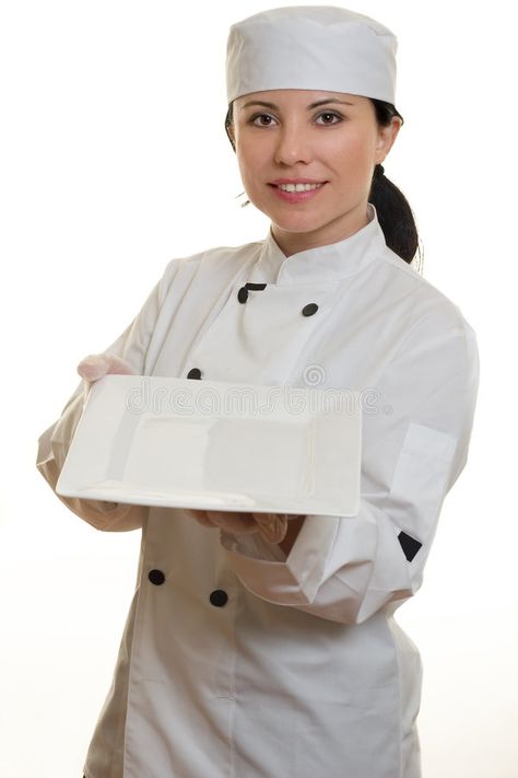 Chef. Holding a white plate , #spon, #Holding, #Chef, #plate, #white #ad Person Holding Plate Reference, Chef Pose Reference, Holding Plate Reference, Chef Profile Photography, Chef Portrait, Chef Holding Plate, Chef Drawing Girl, Girl Standing, Celebrity Chefs