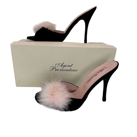 Elevate Your Style With These Stunning High Heel Stiletto Shoes From Agent Provocateur. Featuring A Black Satin And Maribou Feather Upper, With A Playful Pink Pom-Pom Accent, These Shoes Are Perfect For A Night Out Or For The Boudoir. The Open Toe And Slip-On Closure Add A Touch Of Effortless Elegance, While The Ultra-High Heel Height Elongates Your Legs For A Sexy Silhouette. The Leather Lining And Insole Materials Provide A Comfortable Fit, While The Leather Outsole Ensures Durability. These S Agent Provacatuer, Pom Pom Heels, Dr Visuals, Feather Shoes, Beauty Water, Heel Tap, Cute Heels, Purple Suede, Stiletto Shoes