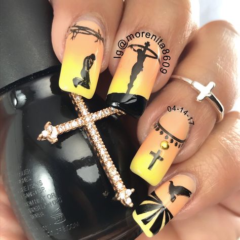 Thinking of You on Good Friday and praying that the Lord keeps you in his loving care always 🙏 #jesusnails #nailstamping #goodfriday #manicure #cuaresma #semanasanta #uñas Memorial Nails Designs Rip, Resurrection Nails, Easter Nails Jesus, Christian Nail Art Ideas, Christian Easter Nails Design, Christian Acrylic Nails, Faith Nails, Jesus Nails Designs, Religious Nails