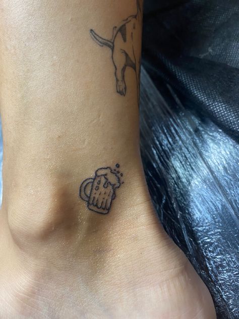 Tiny Beer Tattoos, Matching Beer Tattoos, Minimal Beer Tattoo, Beer Can Tattoo Small, Beer Bottle Tattoo Small, Oktoberfest Tattoo Ideas, Germany Tattoo Ideas Small, Beer Pint Tattoo, Beer Mug Tattoo Small