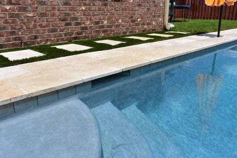 I absolutely adore this both Natural and Neutral waterline tile from National Pool Tile. ⁠⠀ This 6x6 gray simulated quartz tile mimics that of natural stone with all the benefits of a porcelain tile. Quartz Grey is part of the Simulated Quartzite series. ⁠⠀ It creates a near-seamless transition from the Ivory travertine to the pool water. ⁠⠀ Plaster Color: French Gray⁠⠀ Pool Builder: Tommy Benasco, Benasco Builders ⁠⠀ Pool Completed: 2020⁠⠀ ⁠⠀ #pooltile #pooldesign #waterline #poolview Pool Tile Waterline, Waterline Tile, Ivory Travertine, Pool Inspiration, Quartz Tiles, Patterned Tile, French Gray, Pool View, Building A Pool