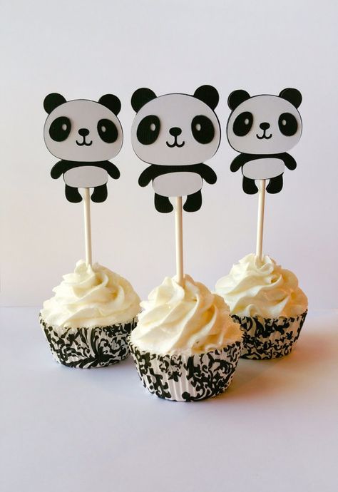 Panda Bear Party Cupcake Toppers by LorisCraftySpot on Etsy Kung Fu Panda Party, Panda Themed Party, Bolo Panda, Panda Baby Showers, Panda Birthday Party, Panda Birthday, Panda Party, Trendy Baby Shower Ideas, Bear Party