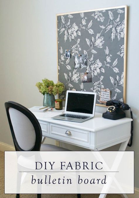 This DIY fabric bulletin board tutorial will show you how to create an easy piece of wall art or a place to organize all your ideas in your home office. Do It Yourself Quotes, Gray Interior Doors, Fabric Corkboard, Fabric Bulletin Board, Diy Bulletin Board, Casa Clean, Office Decorating, Office Designs, Diy Office