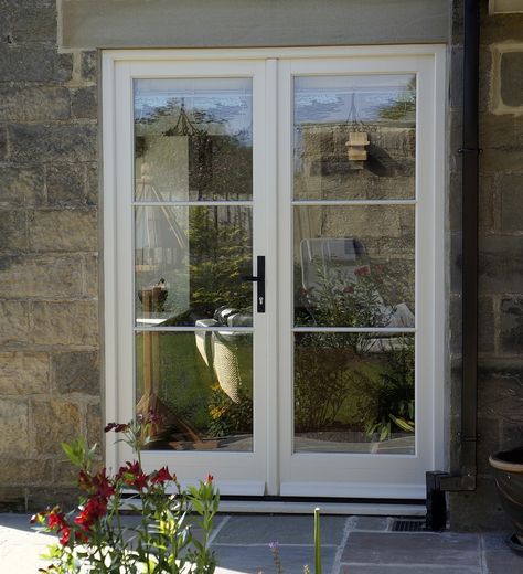 Cream Patio Doors, Victorian Terrace French Doors, Classic French Doors, Green French Doors Patio, Georgian French Doors, Patio Doors Victorian House, External French Doors With Side Panels, Upvc French Doors Exterior, French Cottage Windows