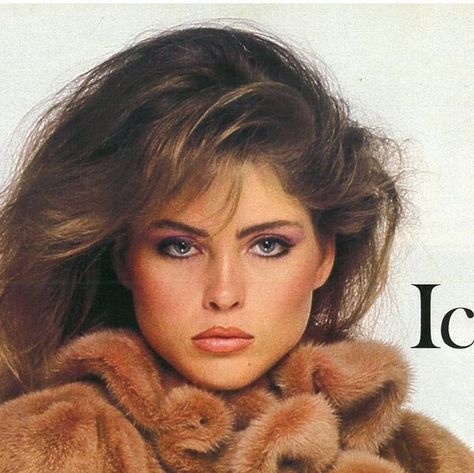 Kim Alexis - 80s Supermodel ⭐️ on Instagram: "You never know when you shoot an ad, what the final photo pick is and what caption they will put on your face. This shot was done in New York but ended up as a German ad several moons ago. I don't think we see many fur ads anymore as there are so many other options out there" 80s Model Aesthetic, Supermodel Aesthetic, 80s Actresses, Kim Alexis, Disco Makeup, Renee Simonsen, Raspberry Beret, 80s Look, 80s Women