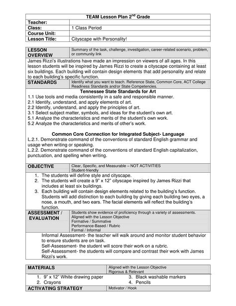 Visual Arts Lesson Plan - How to create a Visual Arts lesson plan? Download this Visual Arts lesson plan template now! Lesson Plan Template Free Elementary, Lesson Plan Examples Elementary, Art Lesson Plan Template, Teacher Plan, Unit Plan Template, Teacher Lesson Plans Template, Language Arts Lesson Plans, Elementary Art Lesson Plans, Art Lesson Plan