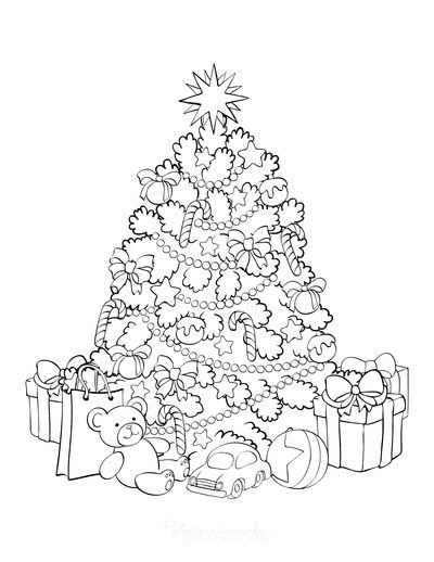 Christmas Tree Coloring, Candy Cane Coloring Page, Grinch Coloring Pages, Merry Christmas Coloring Pages, Tree Coloring, Christmas Tree Canvas, Christmas Tree With Presents, Christmas Coloring Sheets, Printable Christmas Coloring Pages