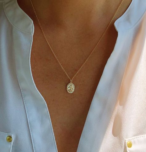 Saint Necklace, St Christopher Necklace, Sideways Initial Necklace, St Christopher Pendant, Dainty Initial Necklace, Oval Necklace, St Christopher, Gold Filled Necklace, Saint Christopher