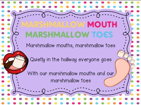 Marshmallow Mouths and Toes (freebie) give kids marsh. to practice Hallway Expectations, Hallway Behavior, Kindergarten Management, Behavior Classroom, September Ideas, Clean Classroom, Beginning Of Kindergarten, Classroom Style, Education Post