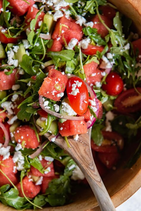 Tomato And Watermelon Salad, Tomato Watermelon Salad, Green Salad With Watermelon, Watermelon Tomato Feta Salad, Feta Watermelon Salad, Spinach Watermelon Feta Salad, Best Watermelon Salad, Watermelon Salads, Watermelon Tomato Salad With Feta Cheese