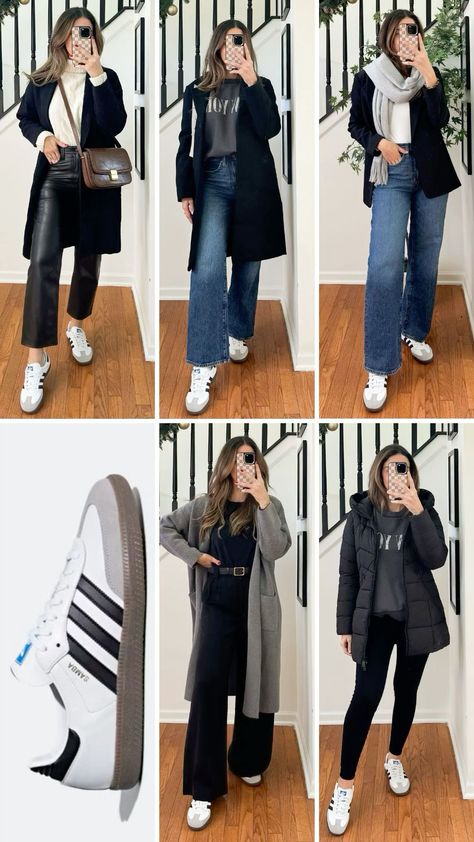 Style With Adidas Samba, Casual Shoe Outfits, Adidas Samba Winter Outfit Women, Outfit For Samba Shoes, Casual Shoes Women With Jeans, Addidas Sambas Girl Outfit Winter, Samba Winter Outfits Women, Sambae W Adidas Outfit, Winter Outfits Samba