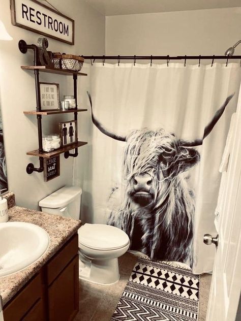 Boho Western Farmhouse Decor, Boho Western Farmhouse, Western Farmhouse Decor, Cow Bathroom, Western Farmhouse, Bathroom Inspo, Farmhouse Decor, To Start, Cow