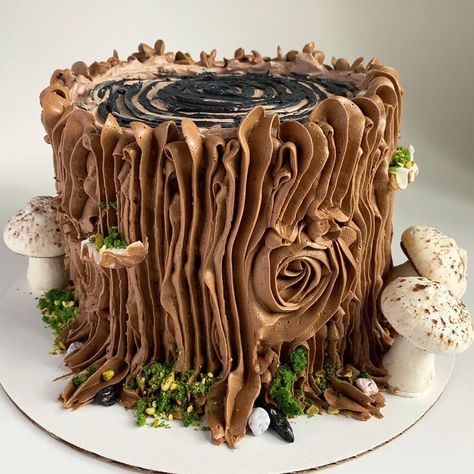 Sasha Libby on Instagram: “I 👏🏼 need 👏🏼 your 👏🏼 input 👏🏼 below 👏🏼 please! I’ve been experimenting with a few techniques in preparation for making my nephew’s wedding…” Easy Yule Log Recipe, Chocolate Yule Log Recipe, Yule Log Cake Recipe, Tree Stump Cake, Mushroom Cake, Yule Log Cake, Decoration Patisserie, Log Cake, Tree Cakes