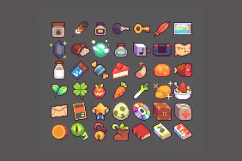 Pixel game art design services | Fiverr Pixel Art Assets, Game Assets Concept Art, Pixel Art Items, Pixel Objects, Pixel Game Art, Pixel Items, Game Art Design, Pixel Icons, Pixel Game