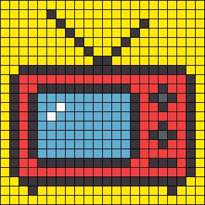 Simple Tapestry Crochet, Book Pixel Art, Old Tv Screen, Simple Pixel Art, Retro Cross Stitch, Retro Pixel Art, Television Antenna, Vintage Keychain, Graph Paper Designs