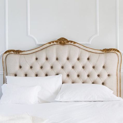 Emperor Bed, French Bedroom Company, Coffee And Croissants, Wood And Upholstered Bed, French Beds, Linen Upholstered Bed, French Furniture Bedroom, French Style Bed, Interior Room Decoration