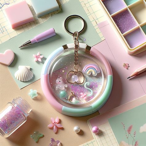 Revel in the magic of this vibrant resin art keychain, designed just for teens. Crafted with pastel pink, green, & lavender hues, it flaunts glittery trinkets and a whimsical unicorn pendant, packed in a compact, sparkly design. #ResinArtKeychain #TeenAccessories #UnicornPendant #PastelKeychain #WhimsicalJewelry #ArtisticKeychain Cute Resin Art, Resin Art Keychain, Pastel Resin, Art Keychain, Green Lavender, Unicorn Pendant, Whimsical Jewelry, Resin Keychain, Cute Pastel Wallpaper