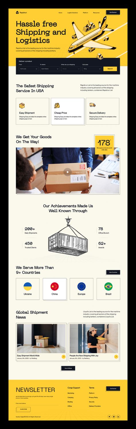 Informative Website Design Inspiration, Logistics Landing Page Design, Web Development Infographic, Company Landing Page, Logistics Design, Web Design Business, Unique Website Design, Best Landing Pages, Logistics Company