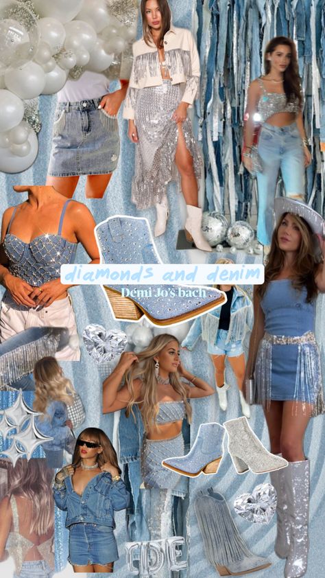 Denim And Diamonds Theme, Denim Cowgirl, 17th Birthday Ideas, Denim And Diamonds, Bachelorette Themes, Cowboy Party, Bachelorette Party Themes, 17th Birthday, Cow Girl