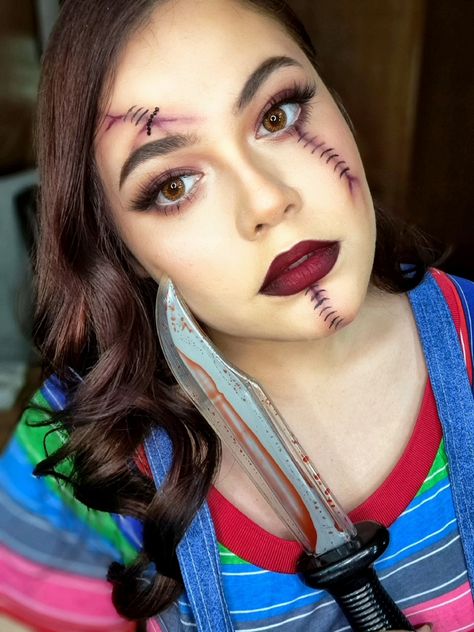 Disfraz chucky mujer, halloween Chucky Girl Costume, Chucky Makeup, Chucky Costume, Halloween Rocks, Halloween Costumes For Girls, Girl Costumes, Halloween Outfits, Maquillaje De Ojos, Halloween