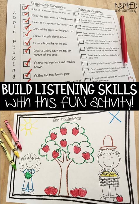 Following Directions Preschool Activities, Kindergarten Listening Activities Following Directions, Listening Skills For Preschoolers, Ell Listening Activities, Multi Step Directions Activities, Following Directions Kindergarten, Speaking And Listening Activities Kindergarten, Listening Lesson Plans, Listening And Speaking Activities Ideas