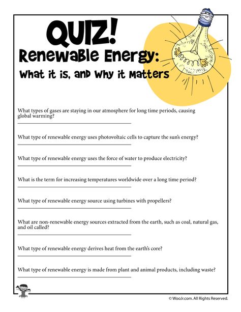 Renewable Energy Sources Comprehension Quiz | Woo! Jr. Kids Activities Energy Quiz, Hydroelectric Energy, Types Of Renewable Energy, Non Renewable Energy, Renewable Energy Sources, Renewable Energy Resources, Nonrenewable Resources, Alternative Energy Sources, Energy Resources