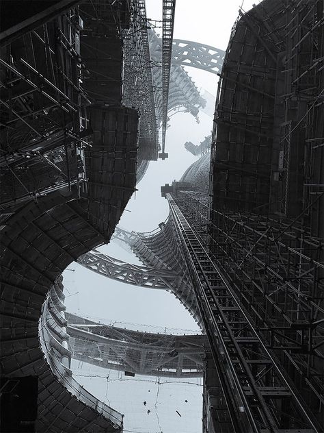 Stunning Construction Photos Of Zaha Hadid Architects’ Leeza SOHO Tower And Its Record-Setting Atrium: https://designyoutrust.com/2017/08/stunning-construction-photos-of-zaha-hadid-architects-leeza-soho-tower-and-its-record-setting-atrium/ Leeza Soho, Sztuka Science Fiction, زها حديد, Fotografi Urban, Zaha Hadid Architects, Brutalist Architecture, Zaha Hadid, Scaffolding, Environment Design