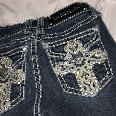 Buy In Bundles & Price Will Drop. Great Condition. Never Worn, Just Tried On. Bootcut Jeans Inseem 32in Rhinestone Jean Pockets, Blinged Jeans, Gem Jeans, Y2k Shopping, Baddie Jeans, Bejeweled Jeans, Jeans With Cross, Sparkly Jeans, Jeweled Jeans