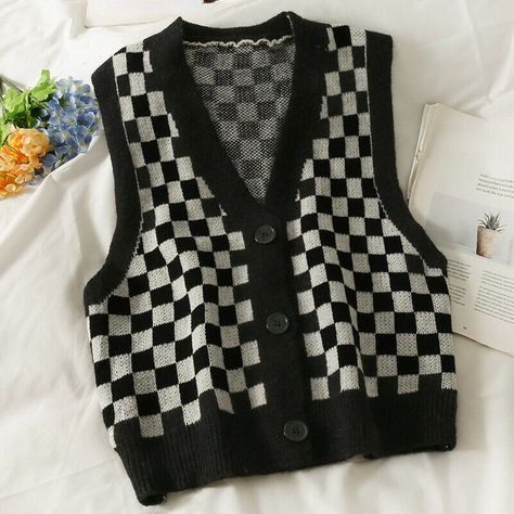 The item is just for one knitted vest only. Please be reminded that due to lighting effects and monitor brightness/contrast setting, the color tone of the website photo and the actual item could be slightly different. Please note this is in Asian sizing, smaller than western size e.g. UK, US, AU. Please check the measurements carefully before making a purchase. Please allow 2-4cm discrepancy due to different measurement method. Size: one size fits UK 6-12( bust 96-114cm/37.8-44.8 in, length 55cm Knitted Vests For Women, Dark Academia Cardigan, Cute Vest Outfits, Cozy Cardigan Outfit, Vest Jumper, Plaid Sweater Vest, Knit Sets, Knitted Sweater Vest, Cardigan Sleeveless