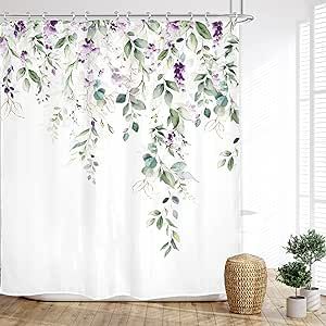 Glawry Green Eucalyptus Lavender Shower Curtain 60Wx72L Inches Watercolor Purple Floral Leaf Botanical Bathroom Plants Lilac Spring Summer Nature Bath Accessories Art Home Decor Fabric 12 Pack Hooks Green Leaf Watercolor, Lavender Shower Curtain, Botanical Shower Curtain, Shower Curtain Green, Botanical Bathroom, Curtain Green, Leaf Watercolor, Floral Bathroom, White Shower Curtain