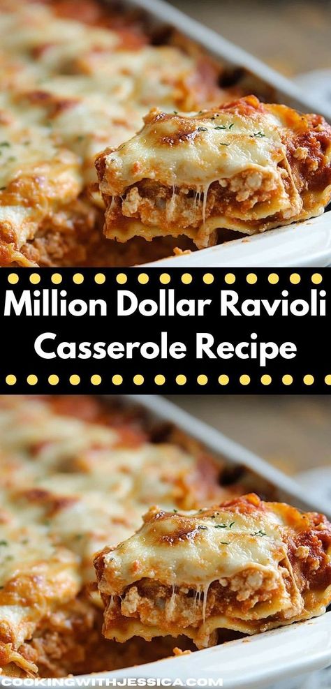 Searching for a crowd-pleasing dish? This Million Dollar Ravioli Casserole is not only family-friendly but also a delightful way to enjoy classic flavors, ensuring your dinner table is filled with smiles and satisfaction. Pot Luck Casseroles, Cheese Ravioli Casserole, Million Dollar Ravioli Casserole, Million Dollar Ravioli, Creamy Baked Pasta, Baked Ravioli Casserole, Pasta Recipes Easy Fast, Easy Casserole Recipe, Ravioli Casserole