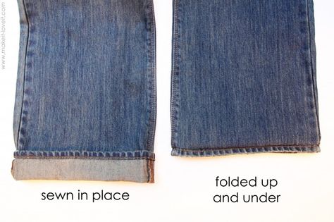 How to Shorten Jeans by Ashley: Clear instructions and photos. (This would also be great for a growing child with pants which are a bit long. Just let them out as the child grows.) #Sewing #Hemming_Jeans Shorten Jeans, Hemming Jeans, Altering Jeans, Original Hem, How To Hem Pants, Hem Jeans, Learn To Sew, Sewing Techniques, Cut Jeans