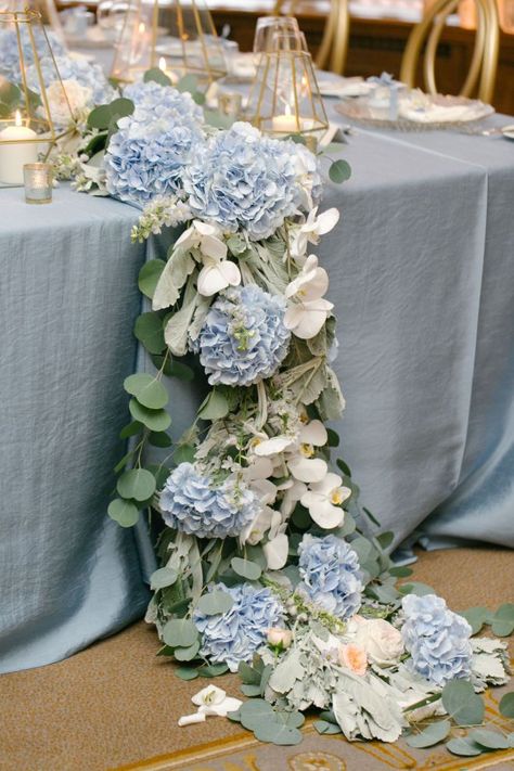 Dusty Blue Wedding Flower Arch, Embroidered Blue Tulle Fabric For Wedding, Dusty Blue Cheesecloth Runner, Blue Table Runner With Greenery, Dusty Blue Floral Table Runner, Flowers Bouquet Wedding, Traditional Chinese Wedding, Dusty Blue Wedding, Dusty Blue Weddings