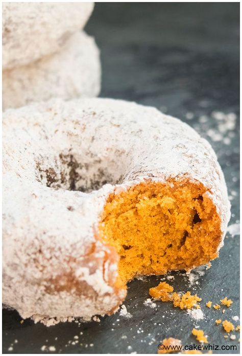 Easy Pumpkin Donuts {With Cake Mix} - CakeWhiz Easy Pumpkin Donut Recipe, Pumpkin Donuts Baked, Cake Mix Donuts Recipe, Pumpkin Cake Mix, Cake Mix Donuts, Pumpkin Donuts Recipe, Pumpkin Puree Recipes, Baked Donut, Homemade Donuts Recipe