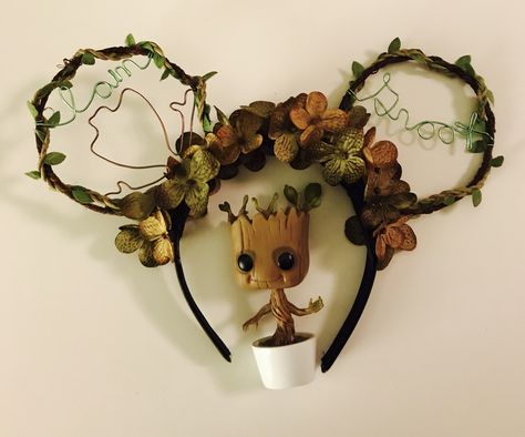 I am Groot Ears Minnie Mouse Ears Diy, Diy Disney Ears, Diy Mickey Ears, Disney Mouse Ears, Disney Dress Up, Disney Minnie Mouse Ears, Disney Headbands, Disney Mickey Ears, Disney Dress