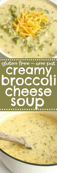 Creamy broccoli and cheese soup is a one pot soup that is loaded with broccoli and lots of cheesy goodness. It uses cornstarch so it's great for those who are gluten-free! This broccoli cheese soup uses convenient and inexpensive frozen chopped broccoli a Soup Recipes Broccoli, One Pot Soup, Broccoli And Cheese Soup, Simple Soups, Soup Broccoli, Recipes Broccoli, Chopped Broccoli, Stews Recipes, Creamy Soup Recipes