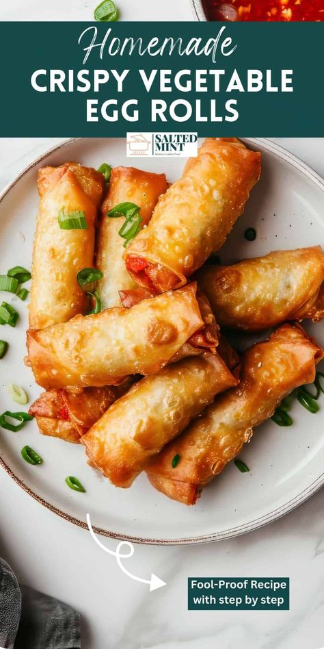 These are the BEST Homemade Chinese Egg Rolls made with fresh vegetables and Asian spices, rolled up in egg roll wrappers, and then fried to crispy perfection! Perfect Asian-style appetizers for any occasion! Asian Spring Rolls Recipes, Recipes Using Egg Roll Wrappers, Asian Spring Rolls, Veggie Egg Rolls, Vegetarian Egg Rolls, Dumplings Recipes, Chinese Spring Rolls, Chinese Egg Rolls, Homemade Spring Rolls