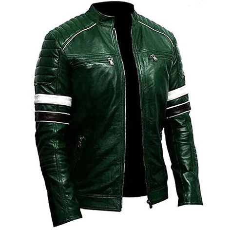 Distressed Leather Jacket, Green Leather Jackets, Biker Leather Jacket, Motorcycle Jacket Mens, Casual Outwear, Leather Jacket Style, Slim Fit Jackets, Men's Leather Jacket, Real Leather Jacket