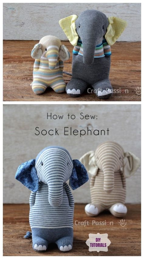 Sock Elephant, Diy Crafts To Do At Home, Elephant Crafts, Diy Sy, Sock Dolls, Sock Doll, Sock Toys, Bumbo, Sock Crafts