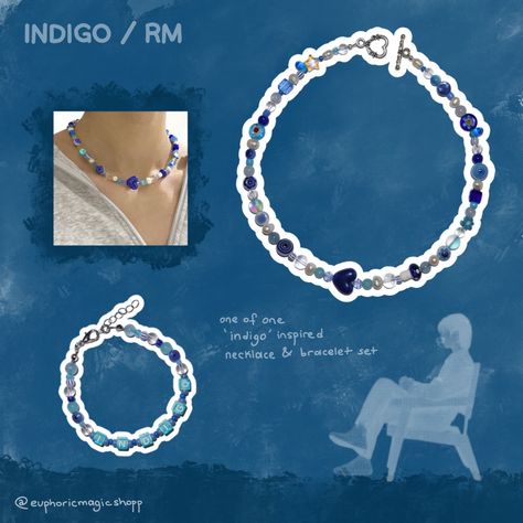 Namjoon Bracelet, Bts Gift Ideas, Bts Bracelets, Indigo Necklace, Ideas Para Hacer Pulseras, Bts Bracelet, Ideas Pulseras, Bts Diy, Goth Cosplay