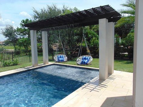 Swings/bench/bed Pool Pergola, Pool Shade, Patio Pavers Design, Patio Steps, Patio Pool, Backyard Pool Landscaping, Pergola Plans, Pergola Patio, Swimming Pool Designs