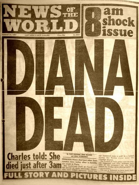 News of the World: DIANA DEAD Old News Paper, Dodi Al Fayed, News Of The World, Newspaper Front Pages, Newspaper Headlines, Historical Newspaper, Vintage Newspaper, Headline News, Newspaper Article