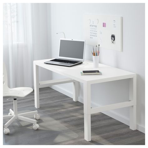 Desk for the upstairs office Ikea Pahl Desk, Pahl Desk, Apartment Desk, Ikea Office Desk, Desk Ikea, Playroom Table, Yard Diy, Desktop Shelf, Corner Desk Office