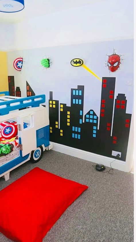 Super Hero Bedroom Ideas For Boys, Boys Super Hero Bedroom Ideas, Super Hero Rooms For Boys, Super Hero Bedroom Ideas, Marvel Toddler Room, Boys Superhero Bedroom Ideas, Superhero Room Ideas, Super Hero Kids Room, Superhero Bedroom Wall