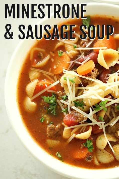 Minestrone Sausage Soup, Minestrone Soup Recipe With Sausage, Healthy Dinner Soup, Best Minestrone Soup, Soup With Italian Sausage, Dinner Soup, Italian Turkey, Minestrone Soup Recipe, Italian Sausage Soup