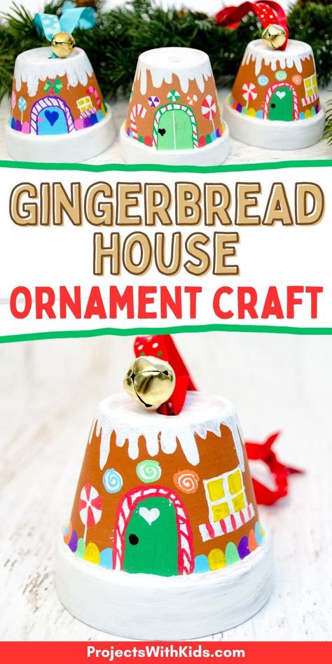 Gingerbread house ornament craft using mini clay pots and paint pens. Christmas craft idea for older kids and tweens. Mini Terra Cotta Pots, Gingerbread House Ornaments, Gingerbread House Ornament, Ornaments Ideas, Terra Cotta Pots, Christmas Crafts To Sell, Christmas Crafts For Toddlers, Christmas Gifts To Make, Christmas Crafts For Adults