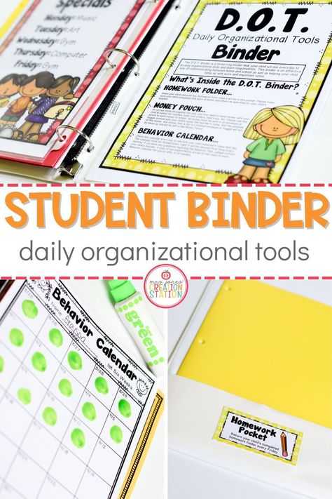 Keeping students organized is a difficult task. This student binder resource just might be the trick for your class to start the year off right. For more helpful ideas check out Mrs. Jones' Creation Station. Classroom Student Supply Organization, Behavior Calendar, Teacher Binder Organization, Take Home Folders, Student Folders, Homework Folder, Student Binders, Mrs Jones, Classroom Management Tool